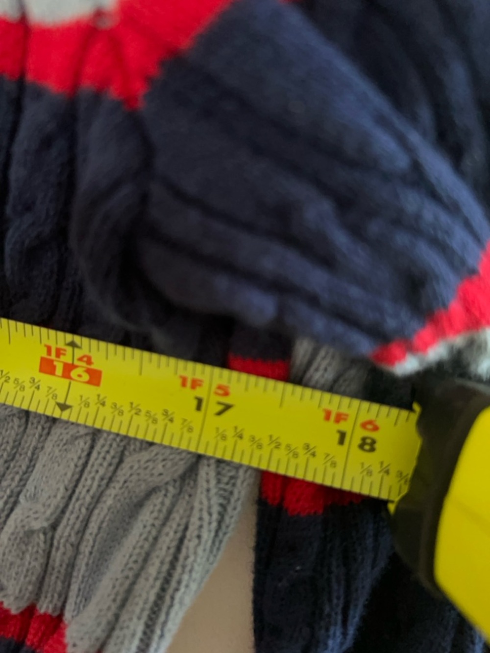 Lands' End Navy, Light Blue & Red Striped Cable-Knit Belted Cardigan - Picture 6 of 6